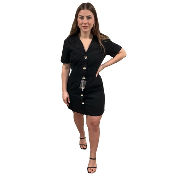 ASOS Black Denim Button-Down Mini Dress | Size Medium / 8 | NWT - Picture 1 of 11